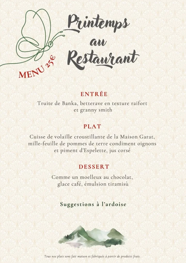 Menu printemps des restau maison oppoca