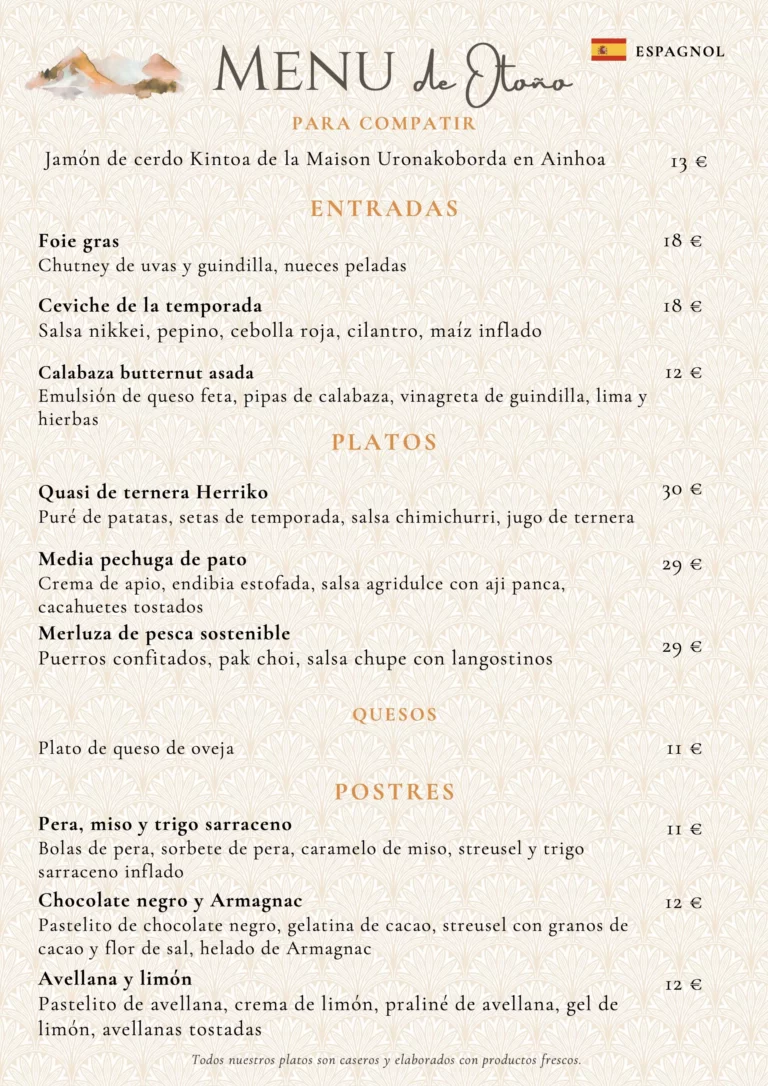 Menu d'automne maison oppoca espagnol